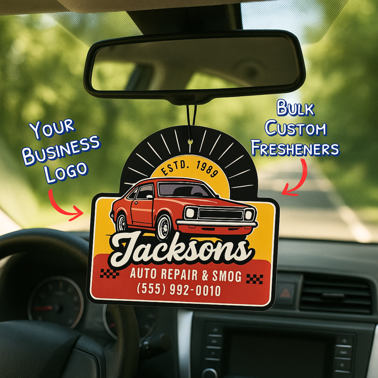 Bulk Custom Car Air Fresheners For Auto Repair Shops, Custom Freshies For Auto Repair Businesses