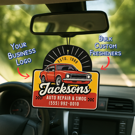 Bulk Custom Car Air Fresheners For Auto Repair Shops, Custom Freshies For Auto Repair Businesses